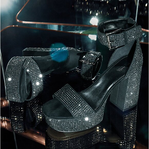 Michael Kors Tara Embellished Crystal Faux Suede Platform Sandal 9M - Picture 1 of 10